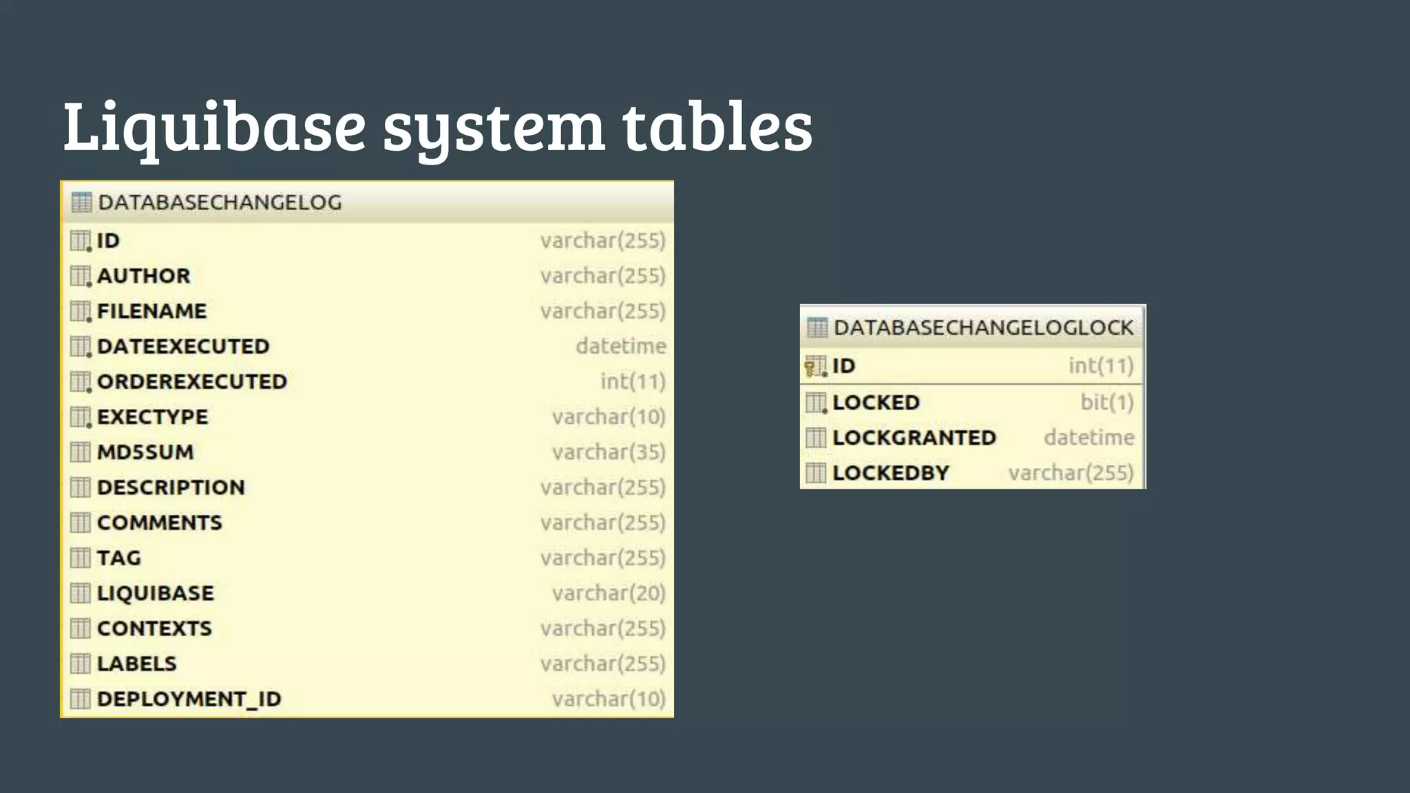 Liquibase system tables 