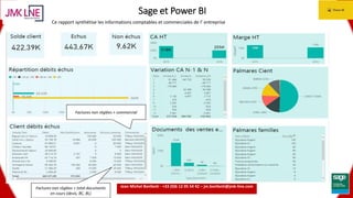 15.06.2016 8
Ce rapport synthétise les informations comptables et commerciales de l’ entreprise
Jean Michel Bonfanti - +33 (0)6 12 05 54 42 – jm.bonfanti@jmk-line.com
Factures non réglées + commercial
Factures non réglées + total documents
en cours (devis, BC, BL)
Sage et Power BI
 