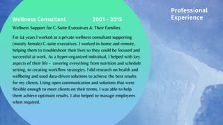 Wellness Consultant 2001 - 2015
Professional
Experience
 