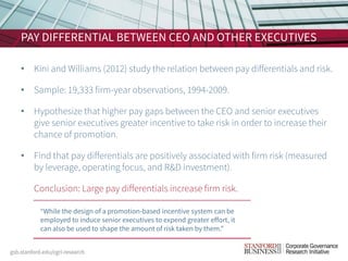 PAY DIFFERENTIAL BETWEEN CEO AND OTHER EXECUTIVES
• Kini and Williams (2012) study the relation between pay differentials ...