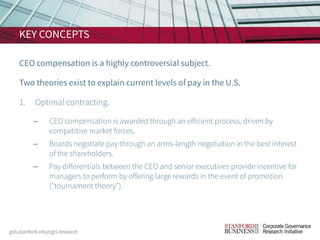 KEY CONCEPTS
CEO compensation is a highly controversial subject.
Two theories exist to explain current levels of pay in th...