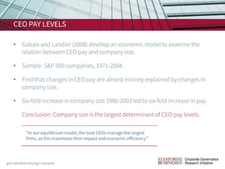 CEO PAY LEVELS
• Gabaix and Landier (2008) develop an economic model to examine the
relation between CEO pay and company s...
