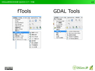 　OSGeo財団日本支部 QGISセミナー中級43 
fTools GDAL Tools 
 