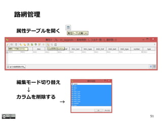 51
属性テーブルを開く
路網管理
編集モード切り替え
　　↓
カラムを削除する
→
 