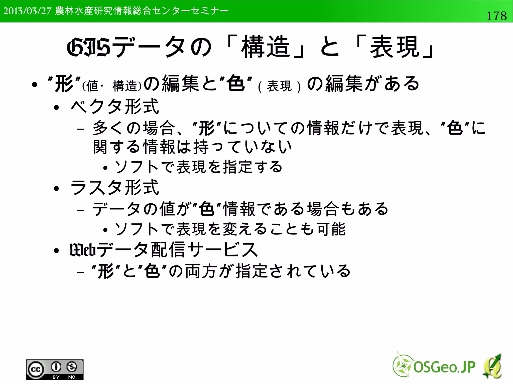 　OSGeo財団日本支部 QGISセミナー中級178 
DEMから様々な地形指標の解析 
● まずはprocessingモジュールで”slope”という 
キーワードでアルゴリズムを検索 
processing.alglist("slope") 
 