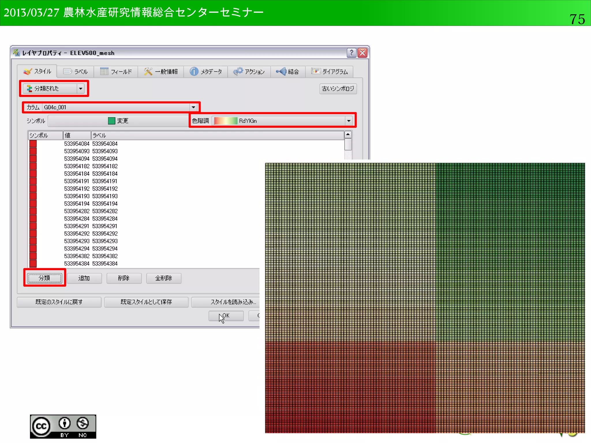 2014/09/02 農林水産研究情報総合センター QGIS中級75 
ベクタデータの活用 
● ベクタデータは属性テーブルに基づく処理が可能 
● 属性結合 
● データ型変換 
● 数値に基づく表示 
● 測地系の変換 
● データの測地系を変換する 
 