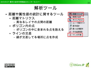　OSGeo財団日本支部 QGISセミナー中級32 
OSGeo4W版QGISのインストール 
● 下の画面が出れば完了 
 