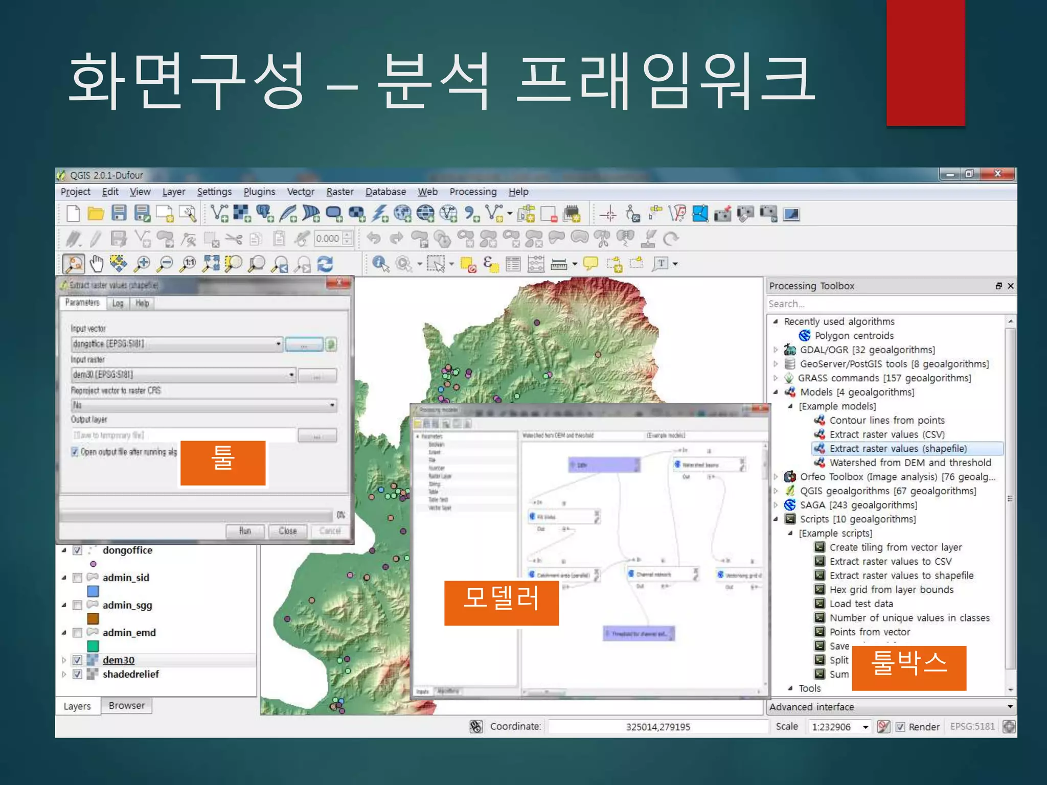 화면구성 – 분석 프래임워크
툴박스
모델러
툴
 