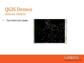 • Turn them into raster
QGIS Demos
Distance Analysis
 
