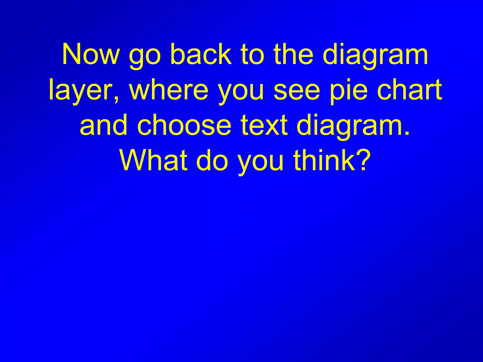 Now go back to the diagram
layer, where you see pie chart
and choose text diagram.
What do you think?
 