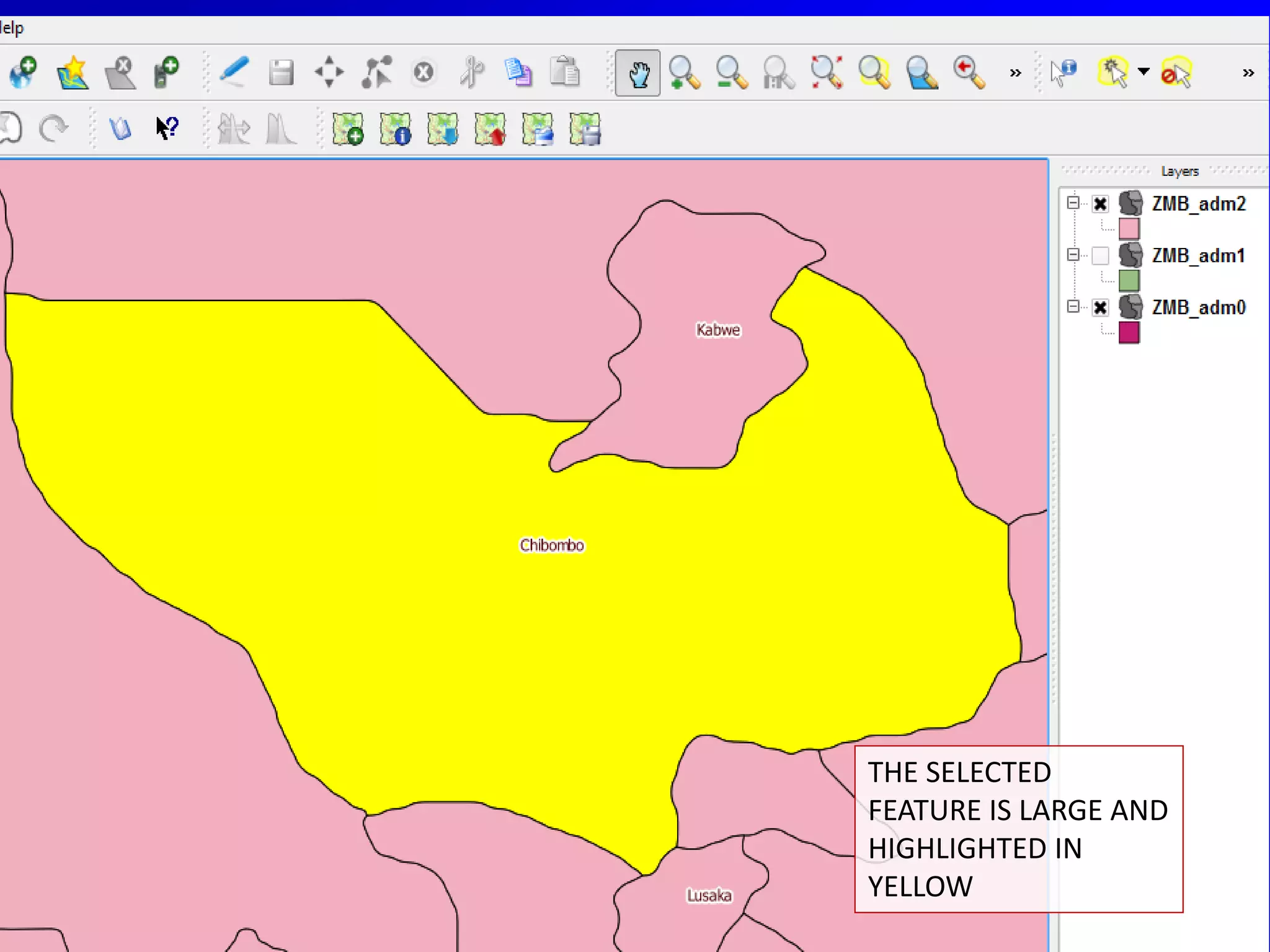 THE SELECTED
FEATURE IS LARGE AND
HIGHLIGHTED IN
YELLOW
 