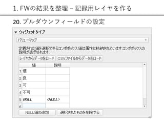 1. FWの結果を整理 – 記録用レイヤを作る
20. プルダウンフィールドの設定
40
 