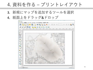 4. 資料を作る – プリントレイアウト
3. 新規にマップを追加するツールを選択
4. 紙面上をドラッグ&ドロップ
86
 