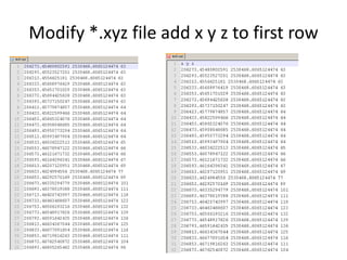 Modify *.xyz file add x y z to first row
 