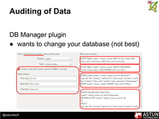 @astuntech
Auditing of Data
DB Manager plugin
● wants to change your database (not best)
 