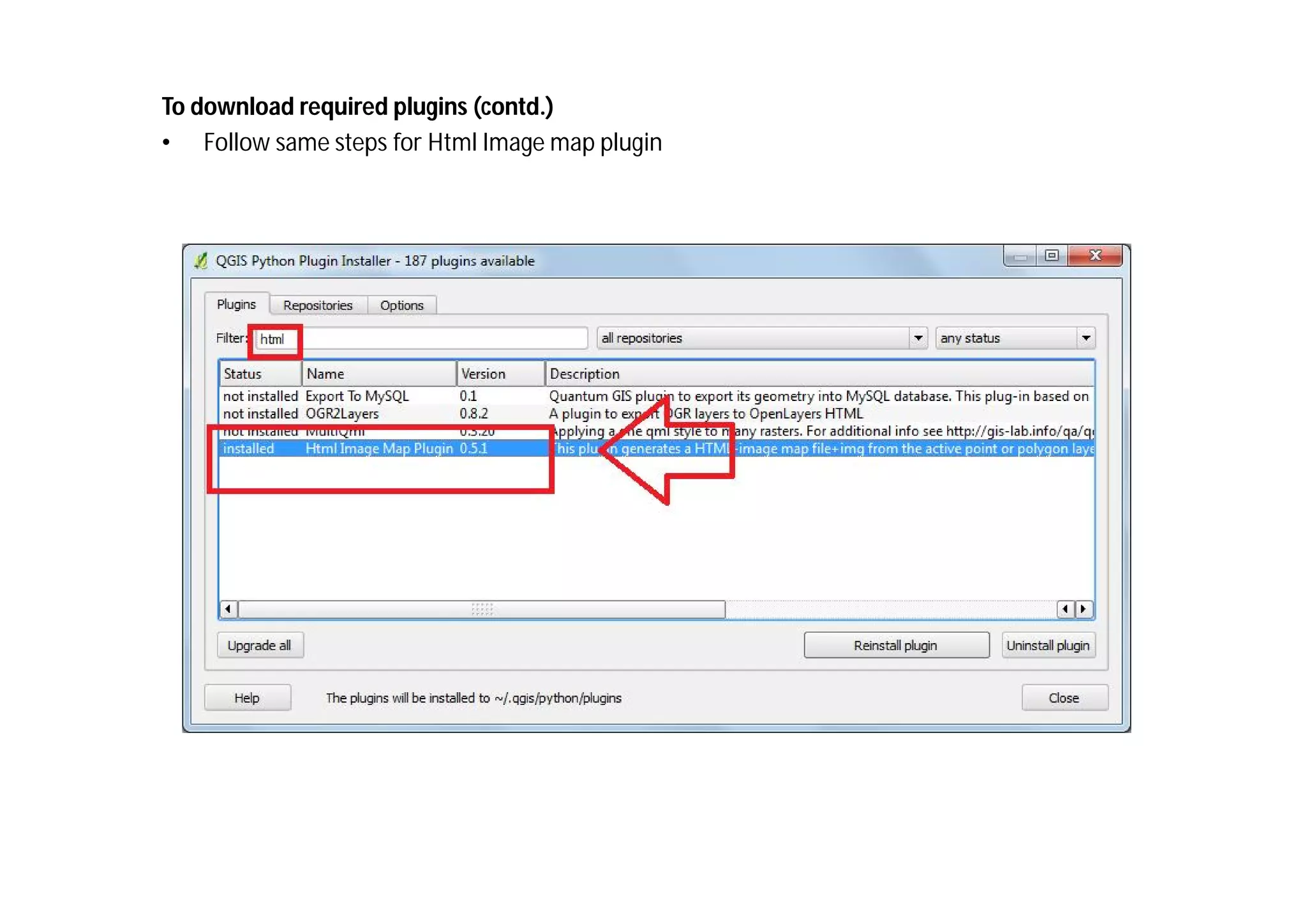 To download required plugins (contd.)
• Follow same steps for Html Image map plugin
 