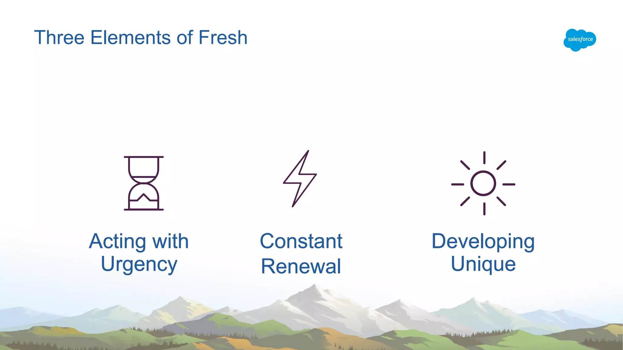Three Elements of Fresh
Constant
Renewal
Acting with
Urgency
Developing
Unique
 