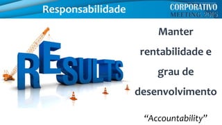 Responsabilidade
“Accountability”
Manter
rentabilidade e
grau de
desenvolvimento
 