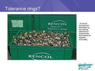 Tolerance rings?

                   - A kind of
                   sprung bush
                   that takes up
                   the varying
                   tolerance of
                   components
                   that need to fit
                   together
                   accurately
 
