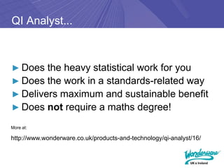QI Analyst...



► Does the heavy statistical work for you
► Does the work in a standards-related way
► Delivers maximum and sustainable benefit
► Does not require a maths degree!

More at:

http://www.wonderware.co.uk/products-and-technology/qi-analyst/16/
 
