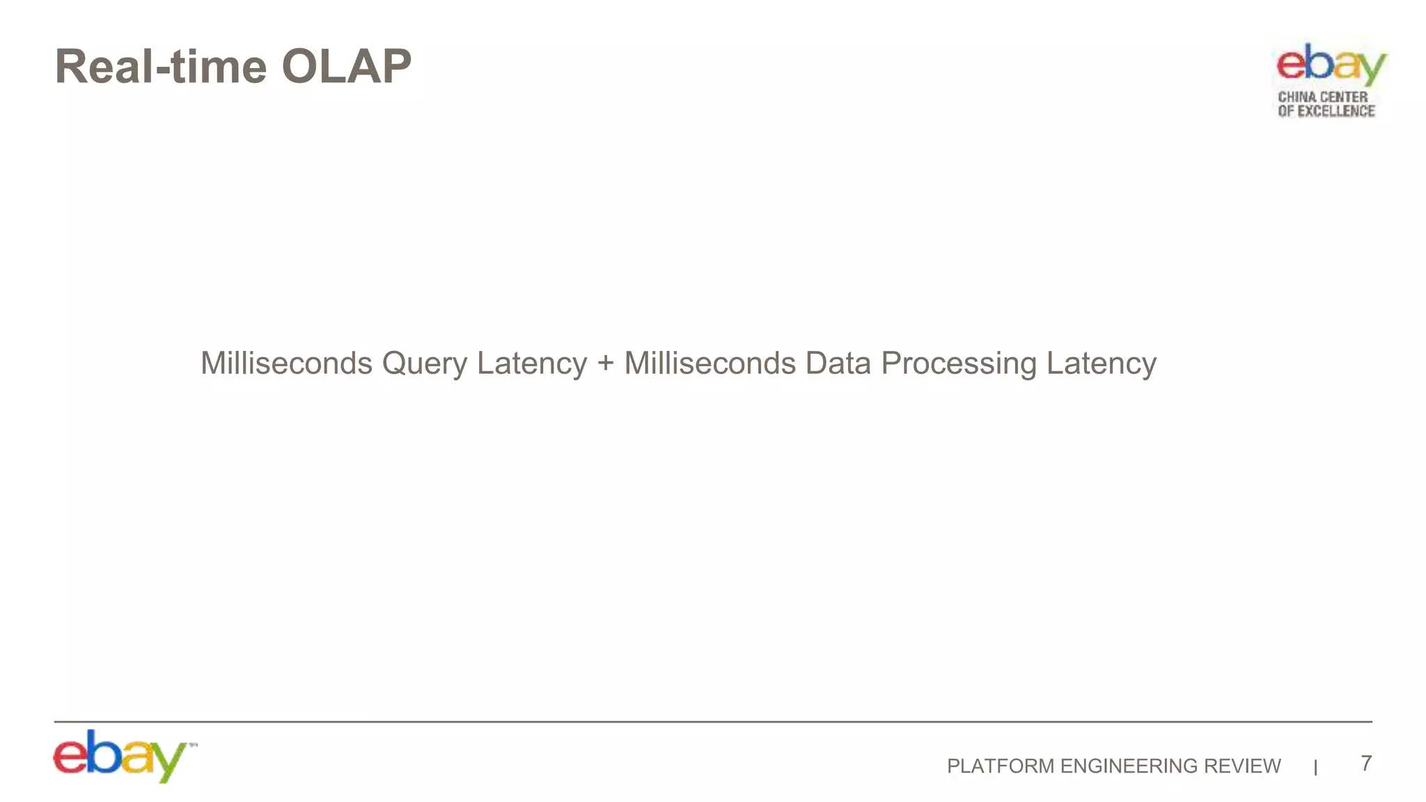 PLATFORM ENGINEERING REVIEW
Real-time OLAP
Milliseconds Query Latency + Milliseconds Data Processing Latency
7
 