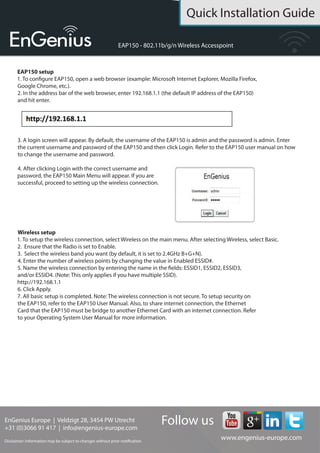 Quick Installation Guide EnGenius EAP150 | PDF