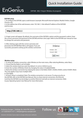 Quick Installation Guide EnGenius EAP300 | PDF