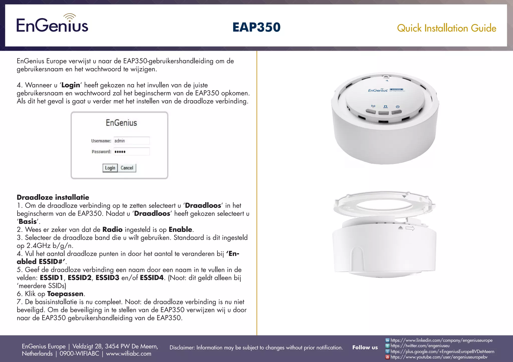 Quick Installation Guide EAP350 Dutch | PDF