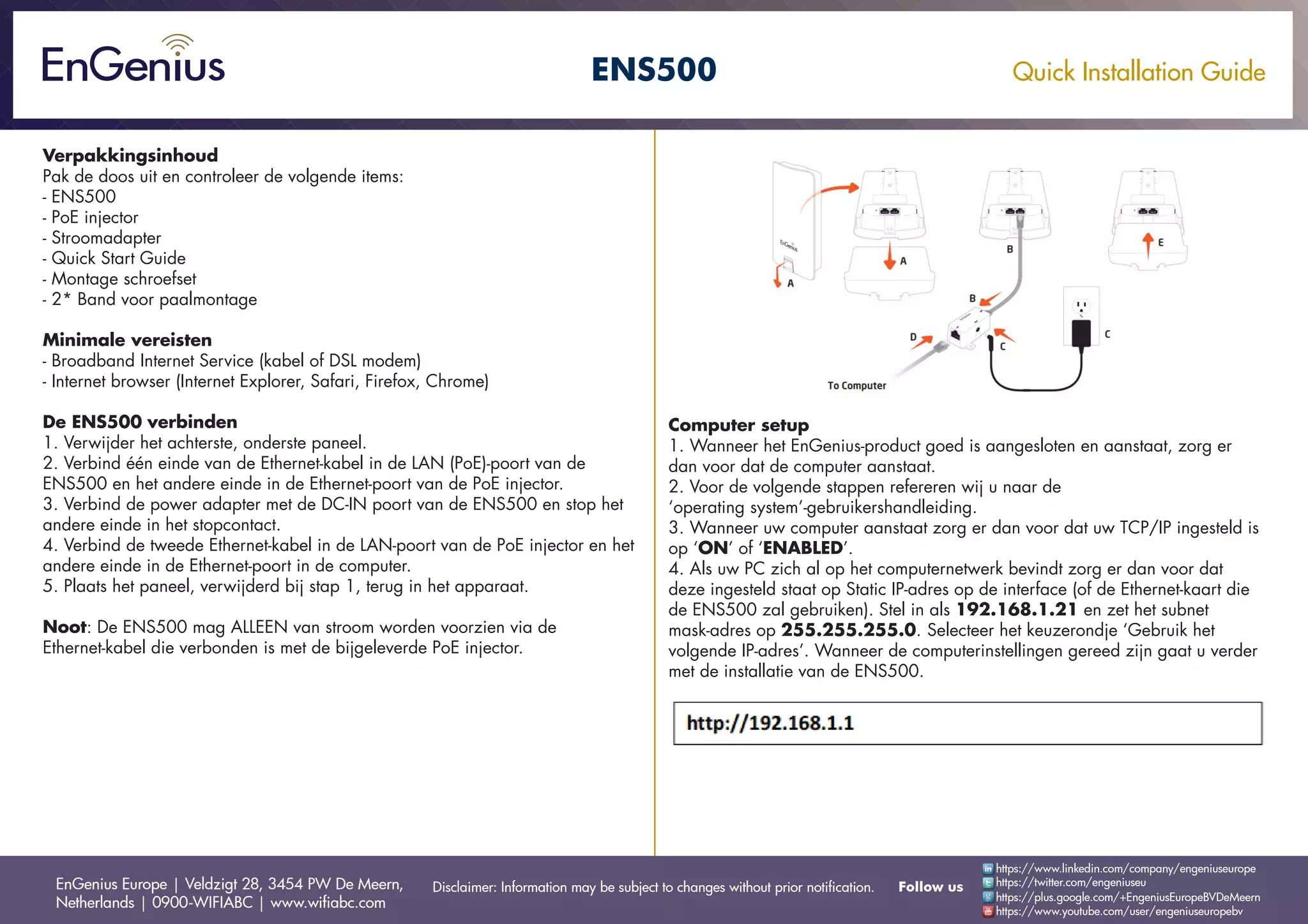 Quick Installation Guide ENS500 Dutch | PPT