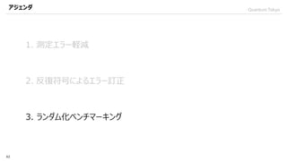 QuantumTokyoアジェンダ
62
1. 測定エラー軽減
2. 反復符号によるエラー訂正
3. ランダム化ベンチマーキング
 