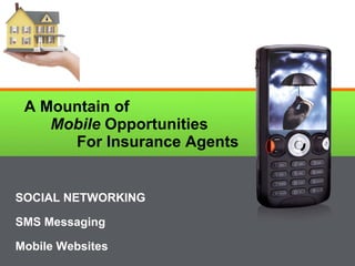 A Mountain of
    Mobile Opportunities
      For Insurance Agents


SOCIAL NETWORKING

SMS Messaging

Mobile Websites
 