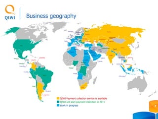 Business geography
7
QIWI Payment collection service is available
QIWI will start payment collection in 2011
Work in progress
Kyrgyzstan
 