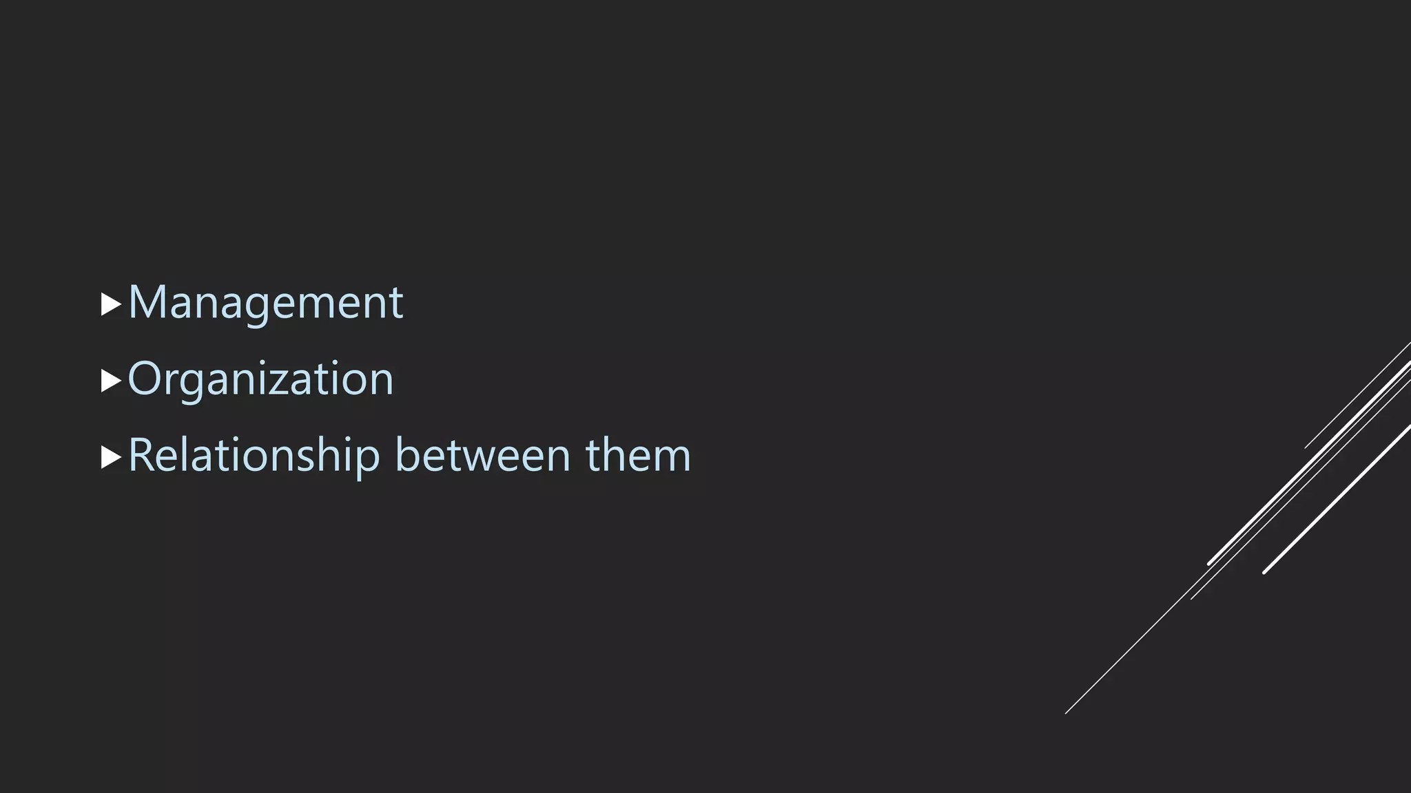 Management
Organization
Relationship between them
 