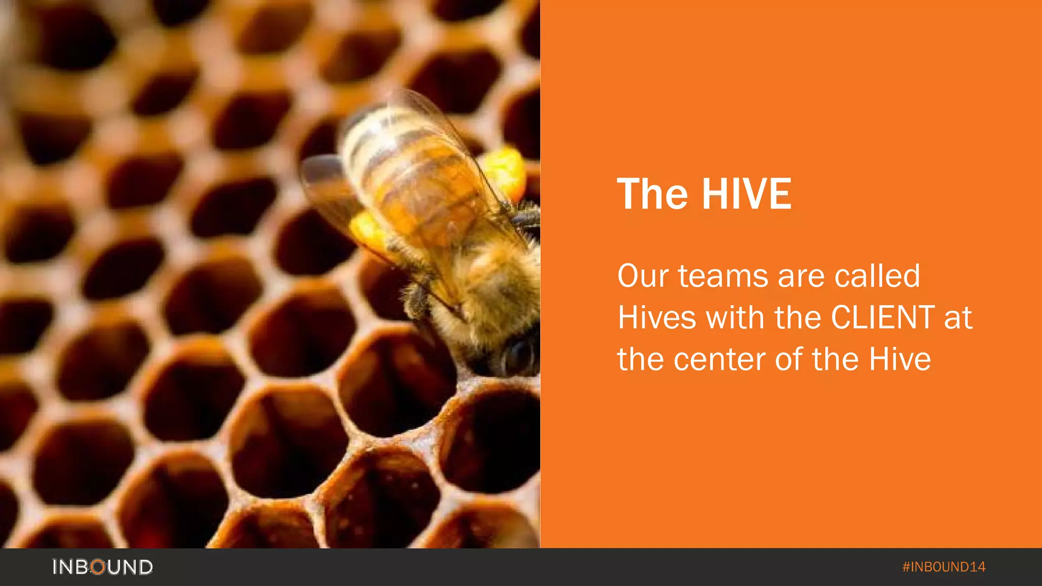 #INBOUND14 
The HIVE 
Our teams are called Hives with the CLIENT at the center of the Hive  