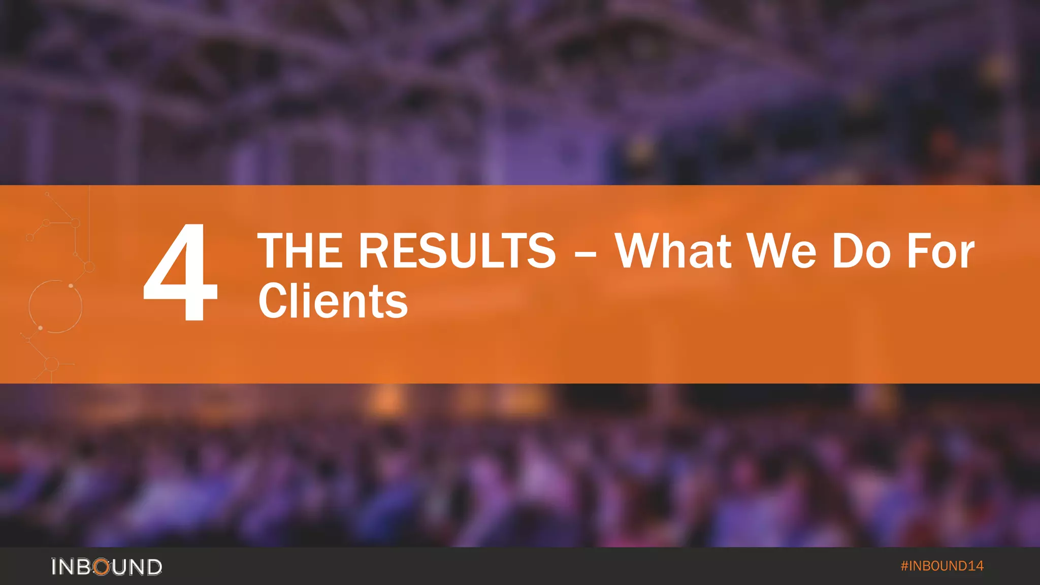 #INBOUND14 
4 
THE RESULTS –What We Do For Clients  