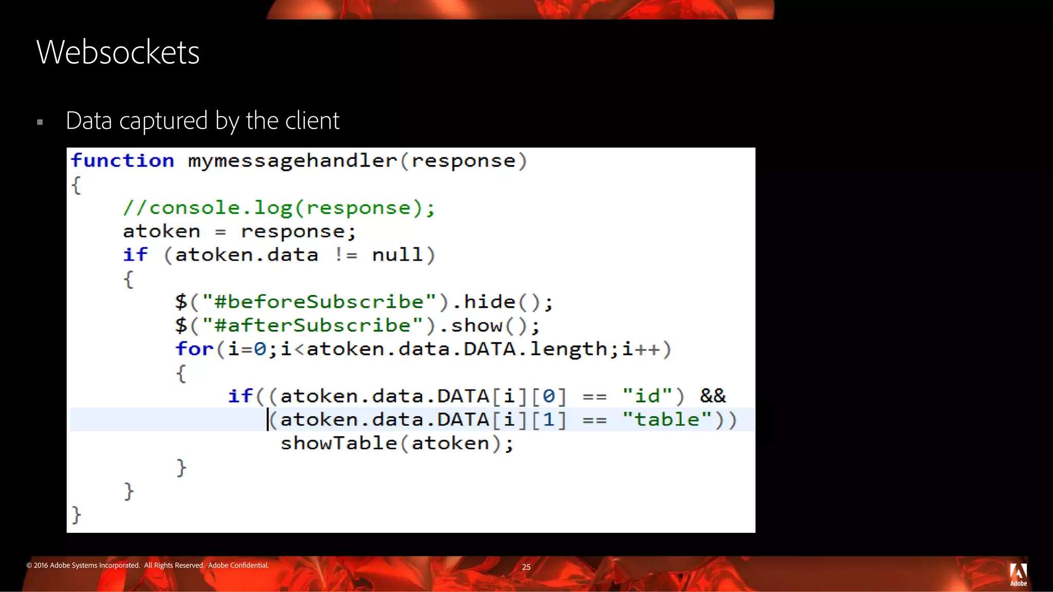© 2016 Adobe Systems Incorporated. All Rights Reserved. Adobe Confidential. Websockets  Data captured by the client 25 
