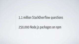 1.1 million StackOverflow questions
250,000 Node.js packages on npm
 