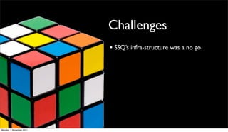Challenges
                          • SSQ’s infra-structure was a no go




Monday, 7 November 2011
 