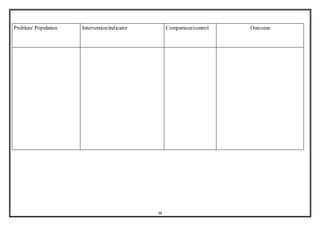 16
Problem/ Population Intervention/indicator Comparison/control Outcome
 
