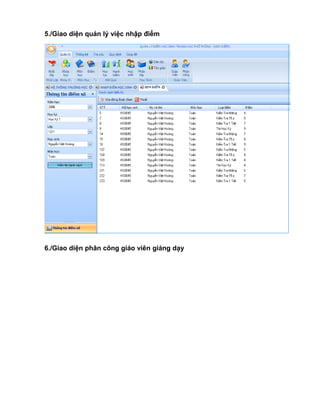5./Giao diện quản lý việc nhập điểm
6./Giao diện phân công giáo viên giảng dạy
 