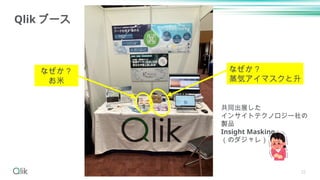 22
Qlik ブース
なぜか？
お米
なぜか？
蒸気アイマスクと升
共同出展した
インサイトテクノロジー社の
製品
Insight Masking
（のダジャレ）
 
