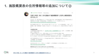 23
1. 施設概要表の住所情報等の追加について②
令和５年度（R5）DPC調査の"施設概要表"に住所と緯度経度を付けました
 