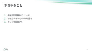 27
1. 機能評価係数Ⅱについて
2. 2 年分のデータの取り込み
3. アプリ画面説明
本日やること
 