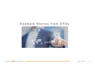 E x a m p l e S t o r i e s f r o m C F O s
6May 16, 2017
 