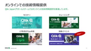 44
オンラインでの技術情報提供
Qlik Japanプリセールスチームではオンラインの技術情報提供を推進しています。
セミナー トレーニング
LT形式のTips共有 技術イベント
 
