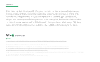 ABOUT QLIK
Qlik’s vision is a data-literate world, where everyone can use data and analytics to improve
decision-making and solve their most challenging problems. Qlik provides an end-to-end,
real-time data integration and analytics cloud platform to close the gaps between data,
insights, and action. By transforming data into Active Intelligence, businesses can drive better
decisions, improve revenue and profitability, and optimize customer relationships. Qlik does
business in more than 100 countries and serves over 50,000 customers around the world.
1
IDC, Infobrief sponsored by Qlik, “Data as the New Water: The Importance of Investing in Data and Analytics Pipelines,” June 2020.
2
PwC, “2021 Global Digital Trust Insights: Cybersecurity comes of age,” https://www.pwc.com/us/en/services/consulting/cybersecurity-privacy-forensics/library/global-digital-trust-insights.html.
3
PwC, “2021 Global Digital Trust Insights: Cybersecurity comes of age,” https://www.pwc.com/us/en/services/consulting/cybersecurity-privacy-forensics/library/global-digital-trust-insights.html.
4
IDC, Infobrief sponsored by Qlik, “Data as the New Water: The Importance of Investing in Data and Analytics Pipelines,” June 2020.
5
Experian, “The Cost of Data Debt Rises as Businesses Face the Challenge of Data Literacy,” February 2020, https://www.experianplc.com/media/news/2020/the-cost-of-data-debt-rises-as-businesses-face-the-challenge-of-low-data-literacy/.
6
IBM, “Cost of a Data Breach Report 2020,” https://www.ibm.com/security/data-breach.
7
IDC, Infobrief sponsored by Qlik, “Data as the New Water: The Importance of Investing in Data and Analytics Pipelines,” June 2020.
© 2021 QlikTech International AB. All rights reserved. All company and/or product names may be trade names, trademarks and/or registered trademarks of the respective owners with which they are associated.
qlik.com
 