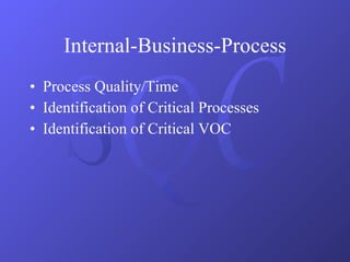 Internal-Business-Process Process Quality/Time Identification of Critical Processes Identification of Critical VOC 