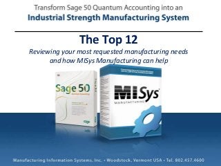 The Top 12
Reviewing your most requested manufacturing needs
and how MISys Manufacturing can help

 