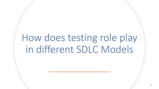 How does testing role play
in different SDLC Models
26
 