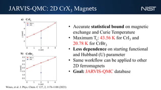 JARVIS-QMC: 2D CrX3 Magnets
• Accurate statistical bound on magnetic
exchange and Curie Temperature
• Maximum Tc: 43.56 K ...
